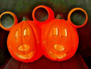 Vintage Disney Mickey and Minnie Mouse Halloween Pumpkin Blow Mold with Light